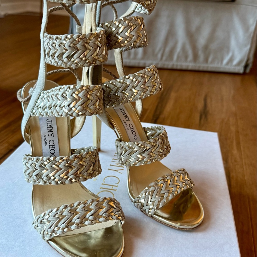 Jimmy Choo Champagne Mirror Leather Sandals size 38.5